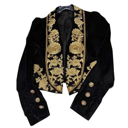 2024 Spring Autumn New women Blazer Embroidered Flower Velvet Suit Short Coat
