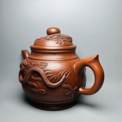 Vintage Chinese Yixing Purple Clay Teapot Zisha Ceramic Carving Dragon Tea Set