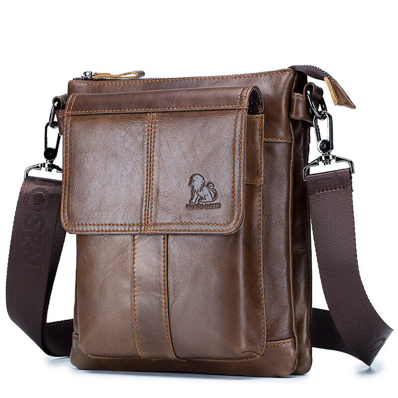100% Genuine Leather Men's Sling Shoulder Bag Messenger Bag 10inch Crossbody Bag