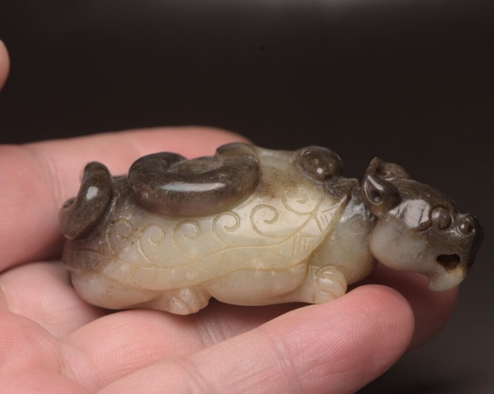 Chinese Antique Hetian Jade Carving Dragon Turtle Statue Sculpture Nice Artwork