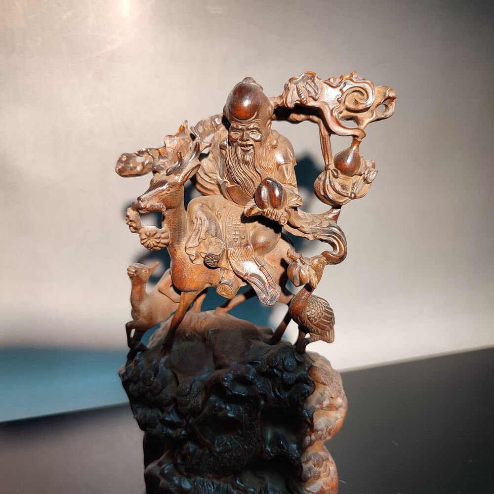 vintage wooden crane carving Nice Wood carved figures the god of longevity home