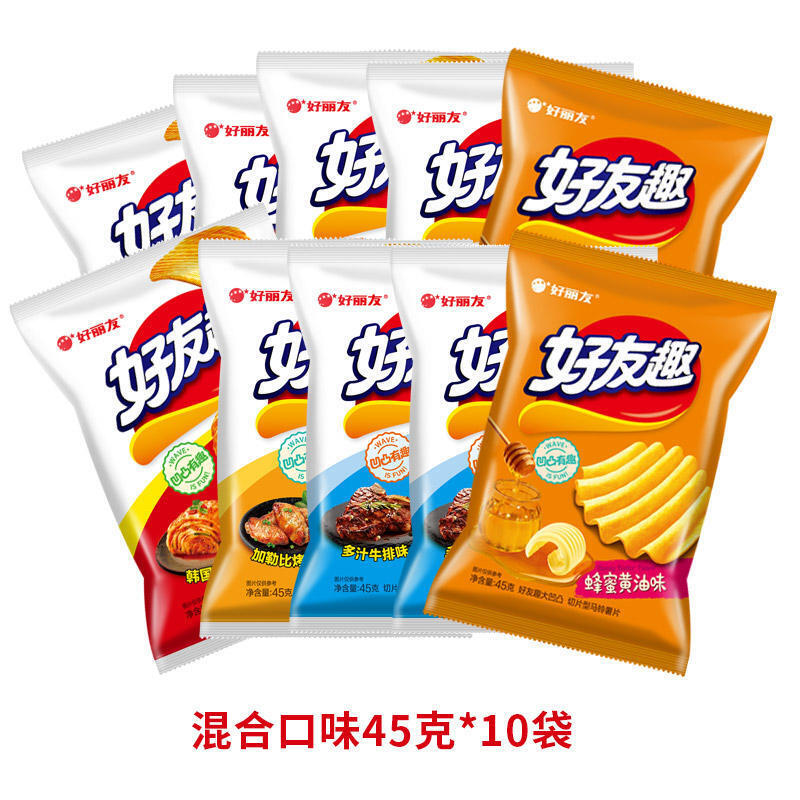 好丽友好友趣薯片45克*10袋 韩国泡菜土豆薯条膨化有趣零食 Hao Li you Hao you qu potato chips