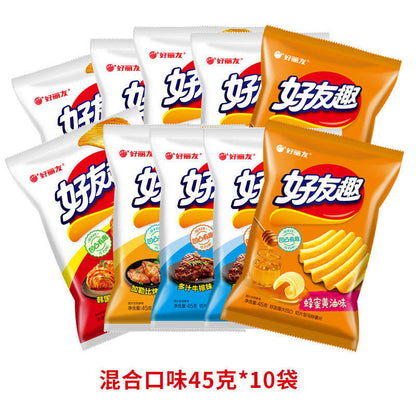 好丽友好友趣薯片45克*10袋 韩国泡菜土豆薯条膨化有趣零食 Hao Li you Hao you qu potato chips