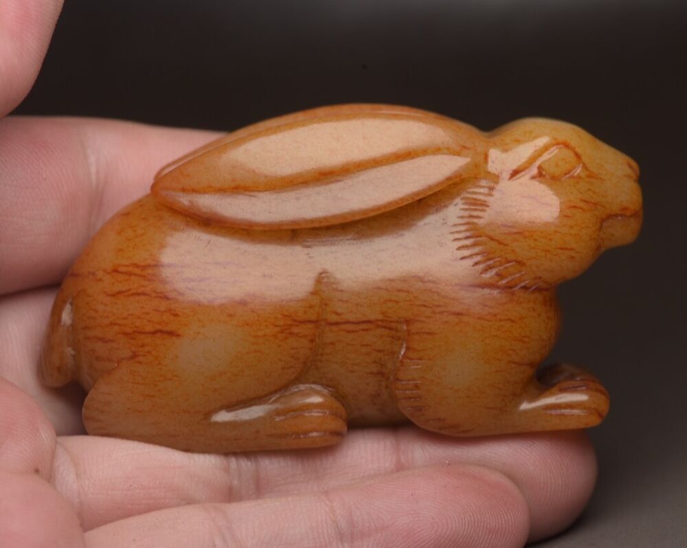 Collection Chinese Natural Hetian Jade Carving Exquisite Rabbit Statue Figurine