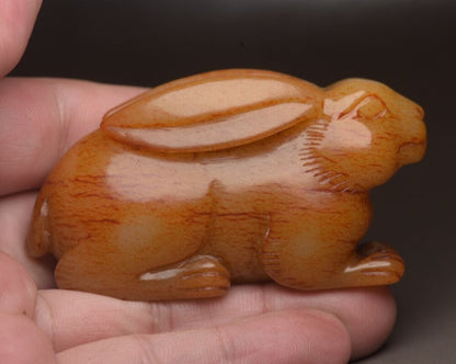 Collection Chinese Natural Hetian Jade Carving Exquisite Rabbit Statue Figurine