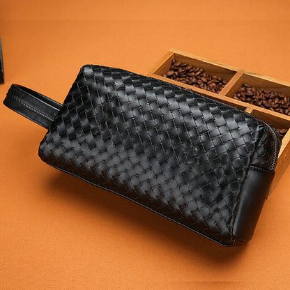Men's Black Weaving Bag Microfiber Leather Large Capacity Handbag 5" Clutch Bag