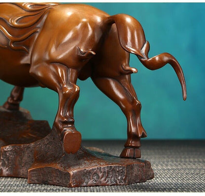 10" Chinese Red Copper Feng Shui Bull Oxen OX Strong Cattle Luck Sculpture craft