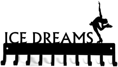 Ice Dreams Figure Skating Medal Hanger Rack- 14.5" W/ 10 Hooks Metal Wall Art