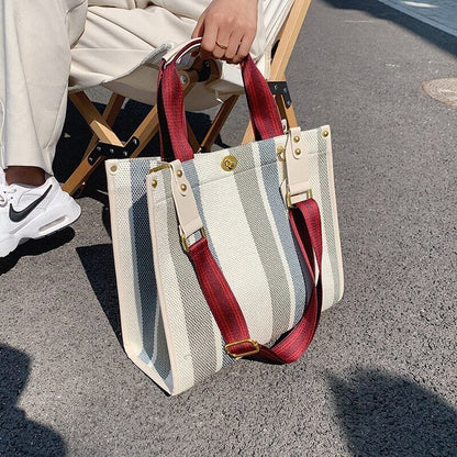 Canvas Tote Bag Women Handbag Stripe Shoulder Bags Big Shopper Totes