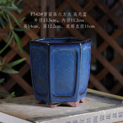 Ceramic Colorful Glazed Round Hexagon Bonsai Pot Tradition Chinese Decoration