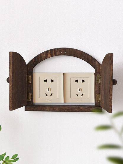 Outlet Cover Wood Double Door Light Switch Protector Button Box 18.5x22.5x2.5cm