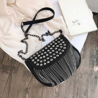Women Bags Leather Shoulder Bags Sexy Shoulder Bag Lady Black Tassel Chains