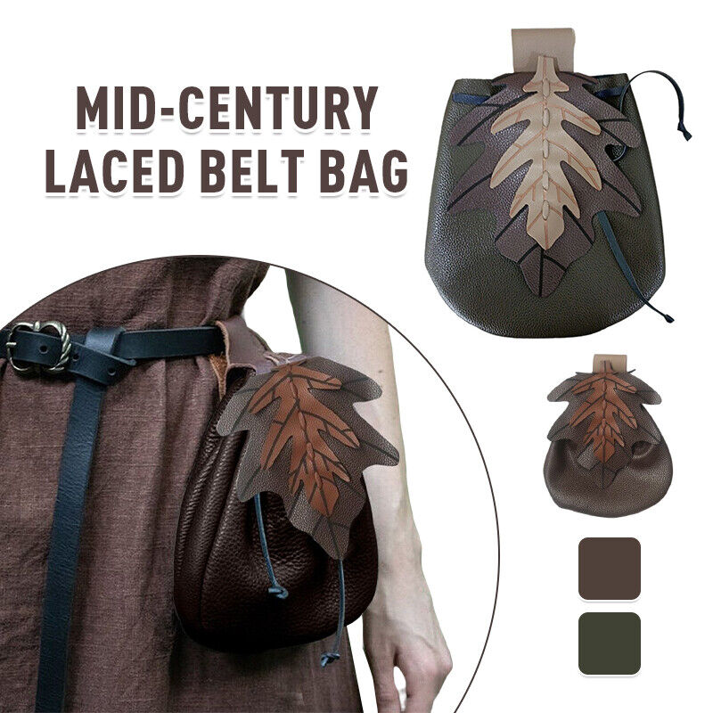 Retro Medieval PU Leather Drawstring Waist Bag Coin Tobacco Wallet Cosplay Props