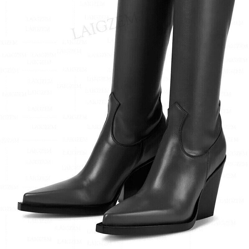 Women Over Knee High Boots 8CM Heels Tall Boots Leather Shoes Woman