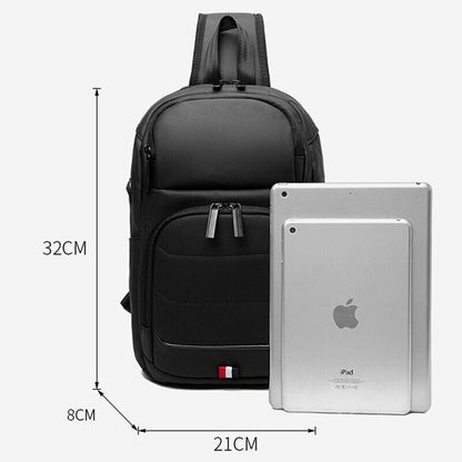 Men's Sling Backpack Oxford cloth Waterproof Crossbody Bag Black Daypack USBport