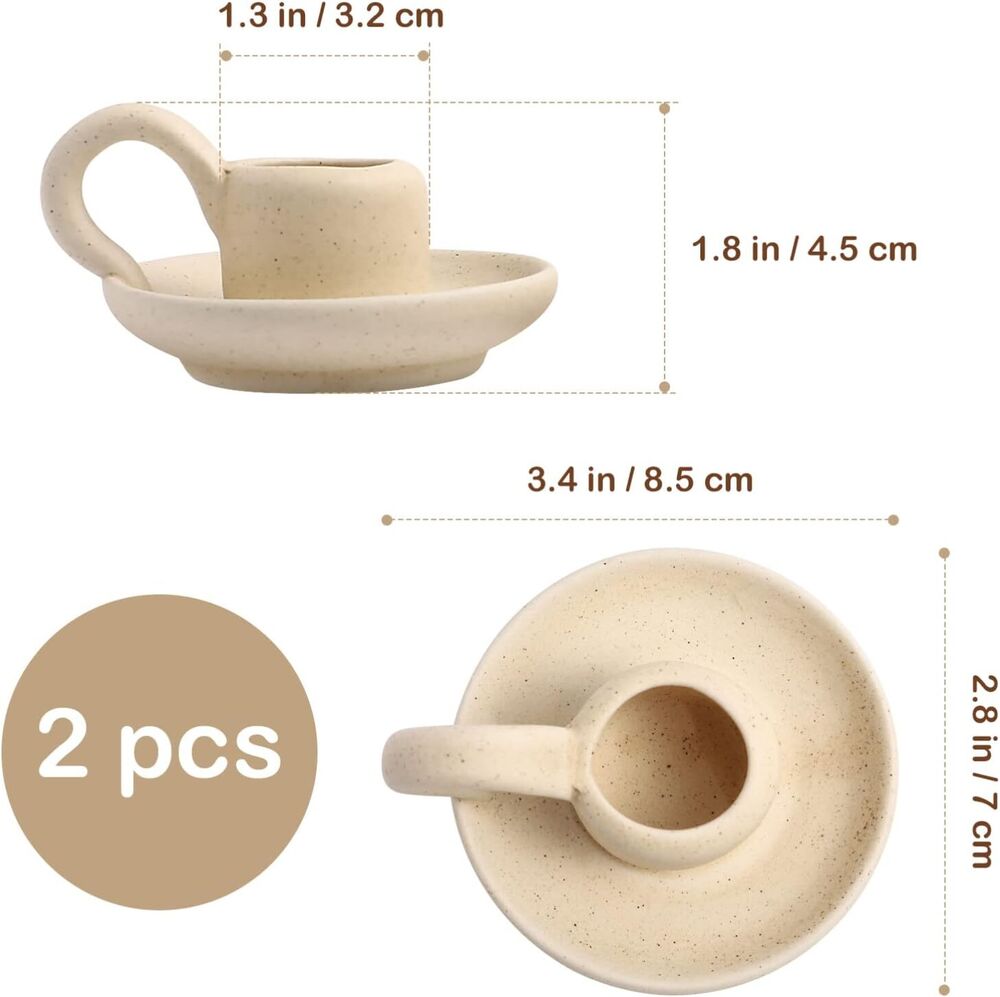Ceramic Candle Holder with Handle Nordic Style Candle Stand Desktop 2 Pieces