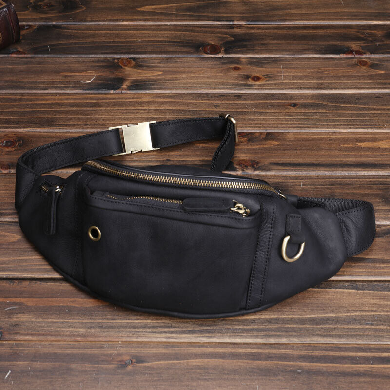 Top Cowhide Leather Waist Bag, Men's Sling Crossbody Bag Sports Travel Bags