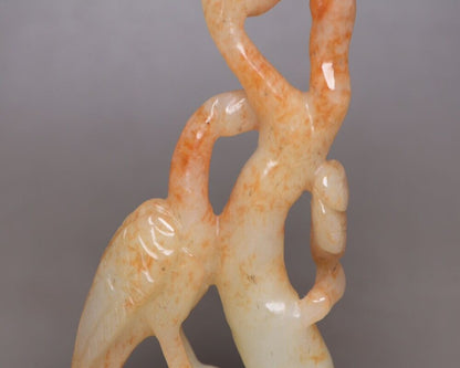 Collection Chinese Hetian Jade Carving Pine Crane Statue Nice Sculpture Art Work