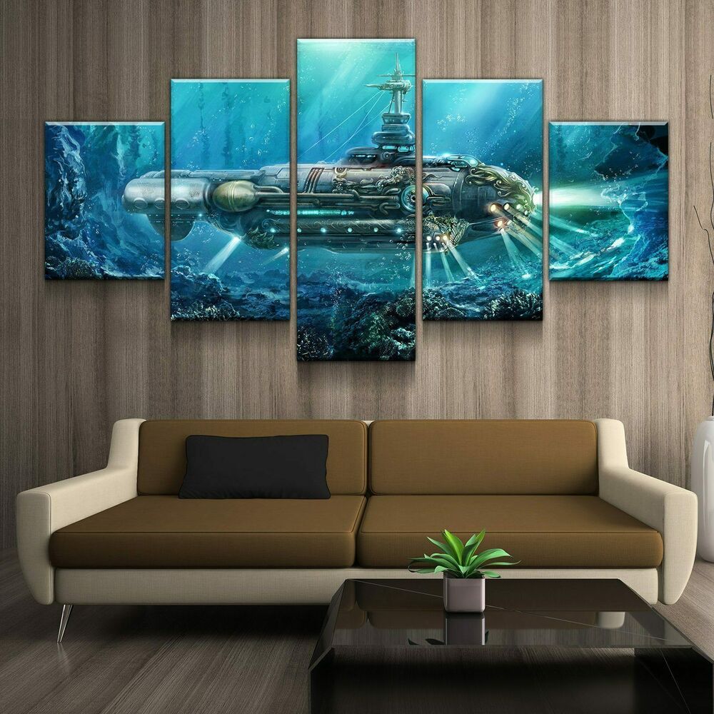 Sci Fi Steampunk Submarine 5 Piece canvas Wall Art Print Poster Home Decor