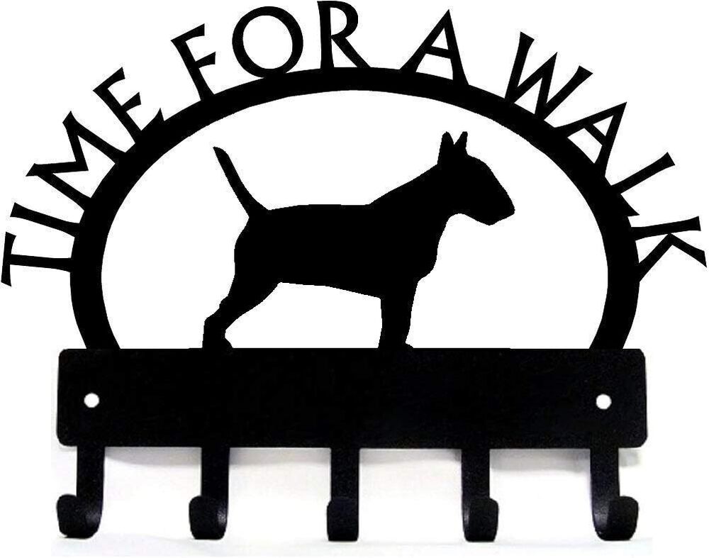 Bull Terrier Time for a Walk Key Rack Dog Leash Hanger Metal Wall Art