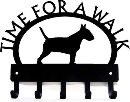 Bull Terrier Time for a Walk Key Rack Dog Leash Hanger Metal Wall Art