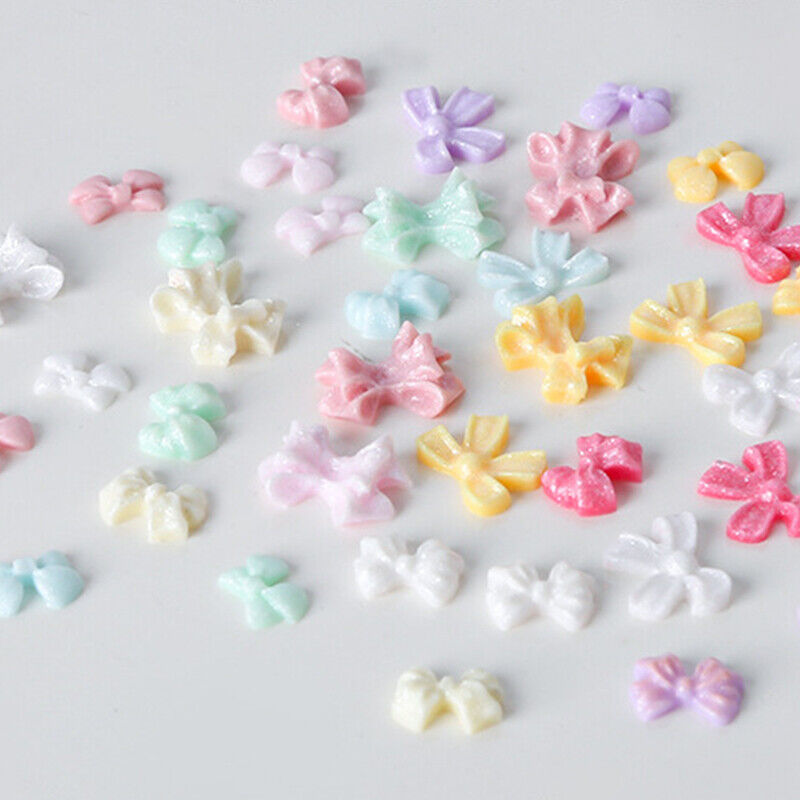 100Pcs/Bag Mini Bow 3D Cute Nail Art Decorations Shiny Bowknot Ornament