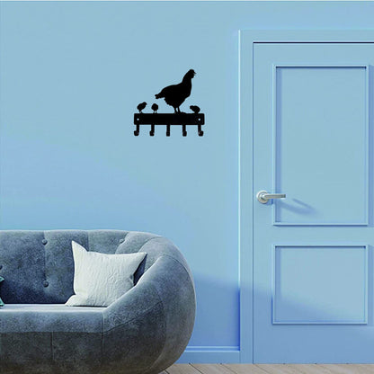 Hen Chicks Chickens Farm Key Rack - 6 inch Wide/9 inch Wide Metal Wall Art