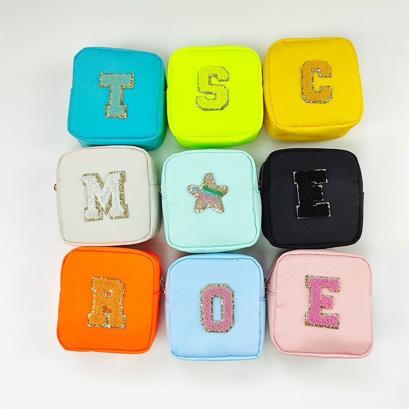 Mini Embroidery Patch Toiletry Pouch Waterproof Storage Nylon Travel Makeup Bag