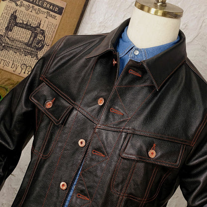 Men's Vintage Style Motorcycle Leather Jacket Single-Breasted S-5XL Leisure Coat