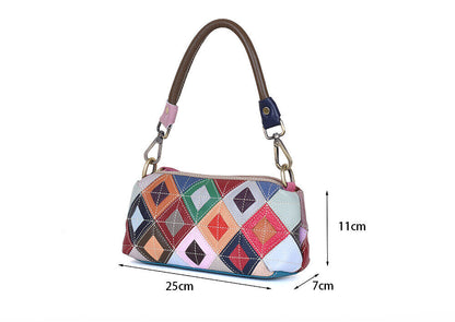 Real Leather Colorful (random) Patchwork Handbag Womens Tote Satche Shoulder Bag
