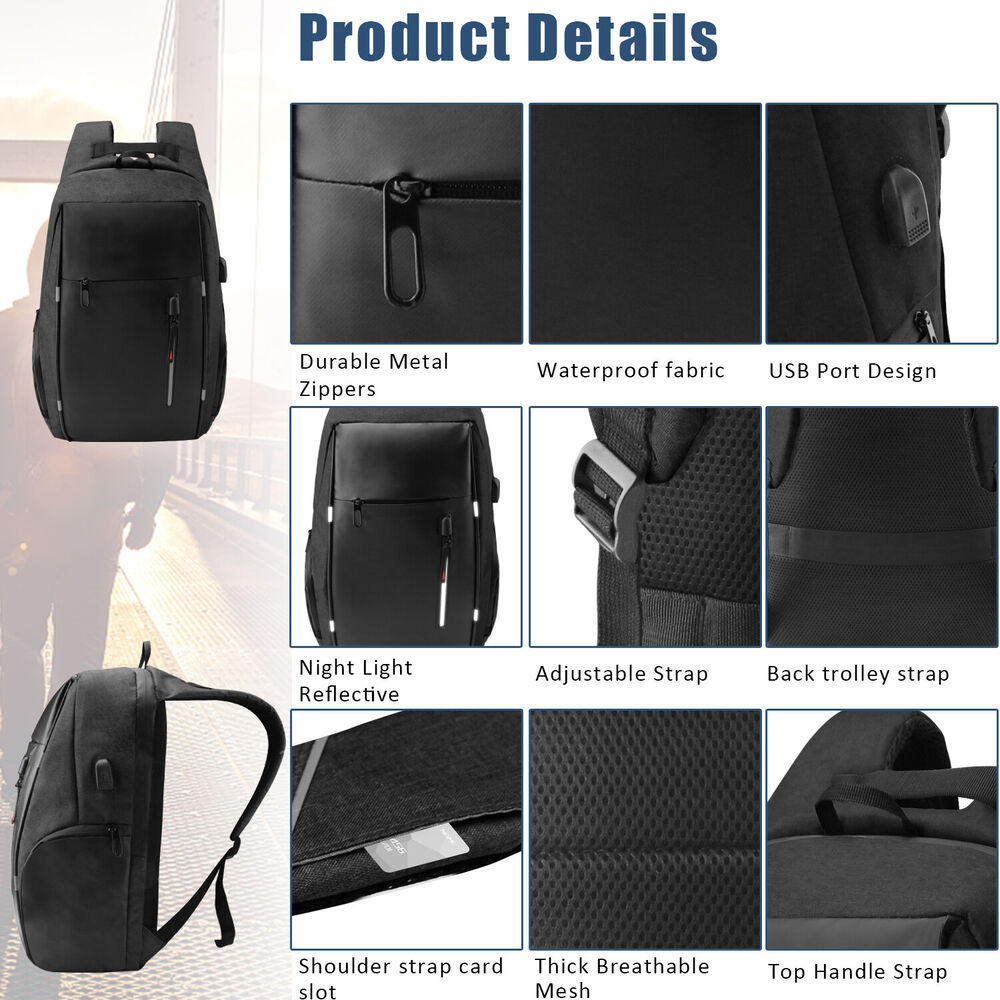 Men Backpack USB Charging Waterproof Laptop Shoulder Bag Travel School Rucksack