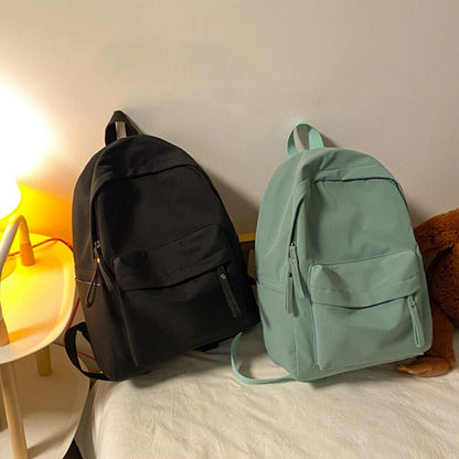 Waterproof Nylon School Bags Solid Color Backpack Anti-theft Shoulder Bag Simple