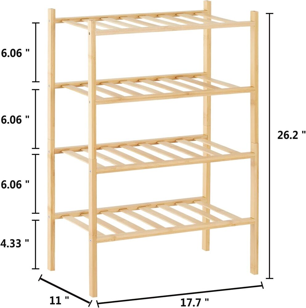 4 Tier Narrow Shoe Rack for Entryway Organizer Storage Bamboo Free Standing