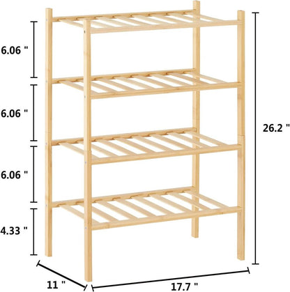 4 Tier Narrow Shoe Rack for Entryway Organizer Storage Bamboo Free Standing