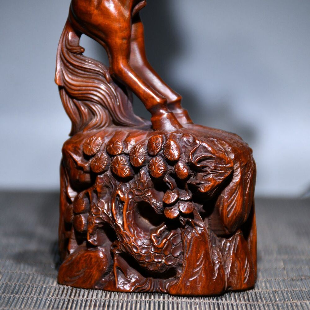 Chinese Vintage Boxwood Carving Horse Statue Collection Sculpture Nice Art Work