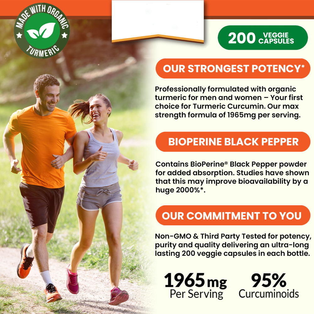 TURMERIC CURCUMIN & BIOPERINE BLACK PEPPER | 1965MG STRENGTH 200 CAPSULES |