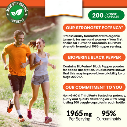 TURMERIC CURCUMIN & BIOPERINE BLACK PEPPER | 1965MG STRENGTH 200 CAPSULES |