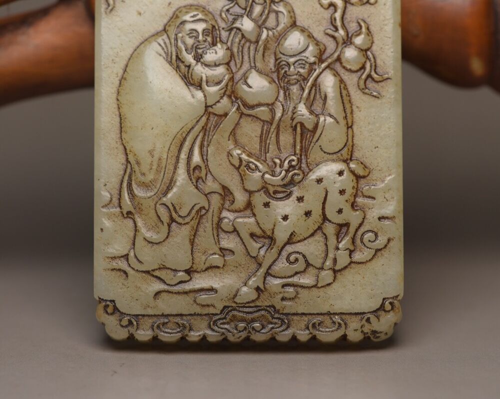Chinese Natural Hetian Jade Carved Figure Story Statue Nice Jade Pendant Jewelry