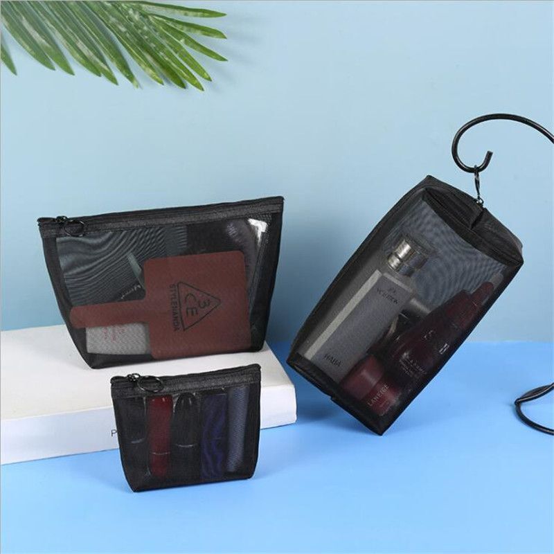3pcs/set Zipper Toiletry Wash Bags Make Up Transparent Mesh Case Organizer Purse