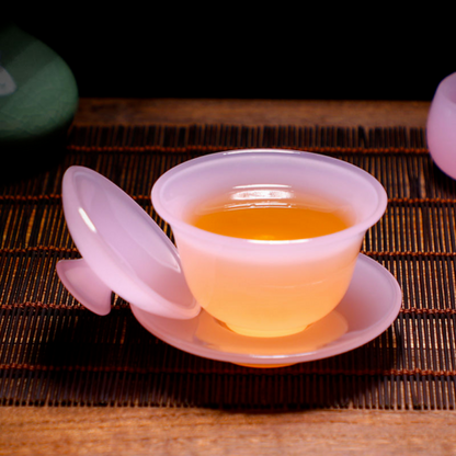 Hibiscus Jade Tea Bowl Porcelain Glazed Glass Jade Kung Fu Tea Set Tureen Bowls
