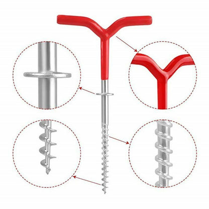 Outdoor Camping Tent Stakes Ice Fishing Screw Rod Ground Anchor Pole Red Silver