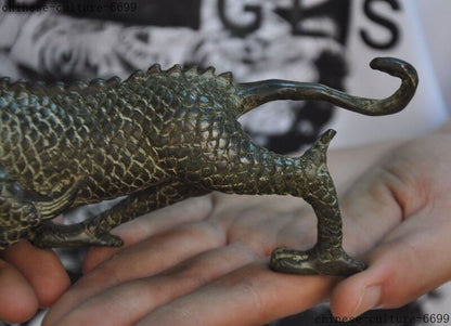 China Old Bronze Feng Shui Auspicious Dragon Loong Dragons Zodiac Animal Statue
