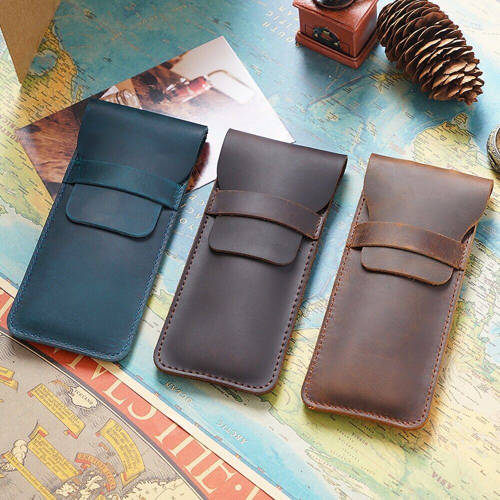 Handmade Cowhide Leather Vintage Pen Bag Pencil Case for 3 Pens 16.5cm*7cm