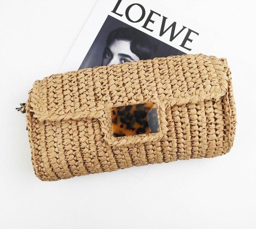 Women Shoulder Bag 28x15cm Straw Pillow Rattan Crochet Messenger Summer Handbags