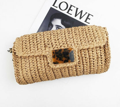 Women Shoulder Bag 28x15cm Straw Pillow Rattan Crochet Messenger Summer Handbags