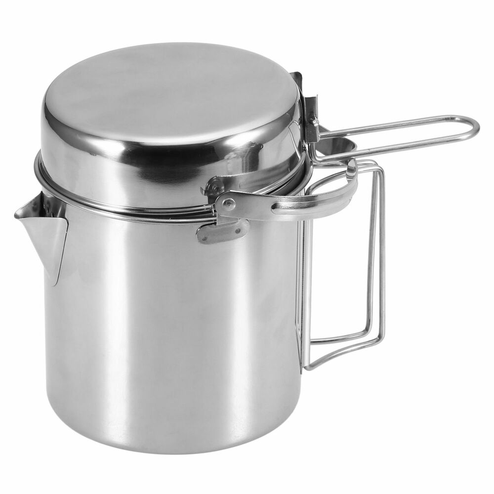 1L/1.2L Pot Set Camping Stainless Steel Cooking Kettle Portable Outdoor Picnic