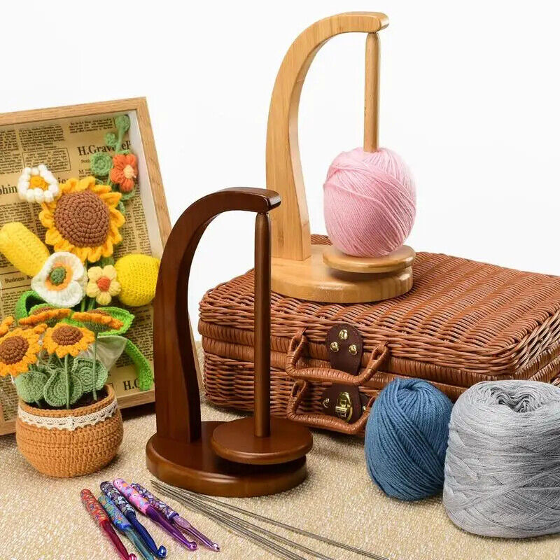 Crochet Yarn Holder Wooden Ball Winder Rotating Magnetic Spinning Knitting Tools