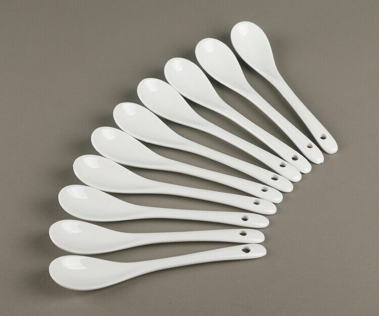 10Pcs 5 Inch Porcelain Ceramic Spoon Coffee Tea Cup Mug Latte Sugar Dessert
