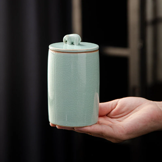 Ceramic Tea Storage Canister with Elephant Lid