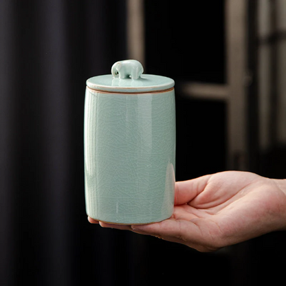 Ceramic Tea Storage Canister with Elephant Lid